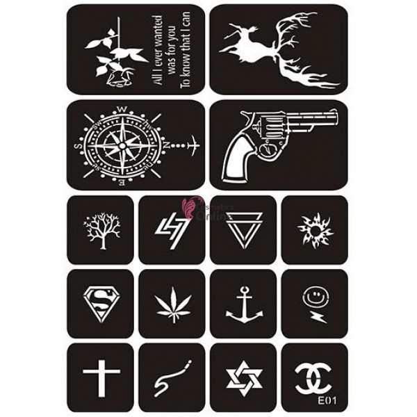 Sabloane de corp pentru tatuaje temporare Henna SHT047, set 16 bucati